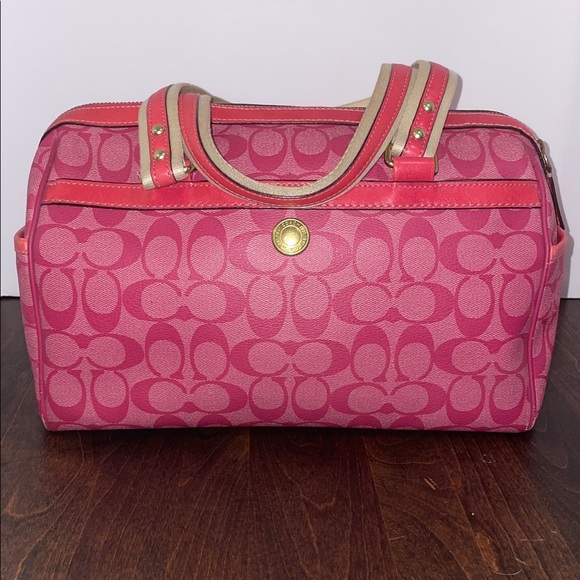 Coach Signature Heritage Stripe Coated Canvas and Leather Satchel Pink - Picture 3 of 16